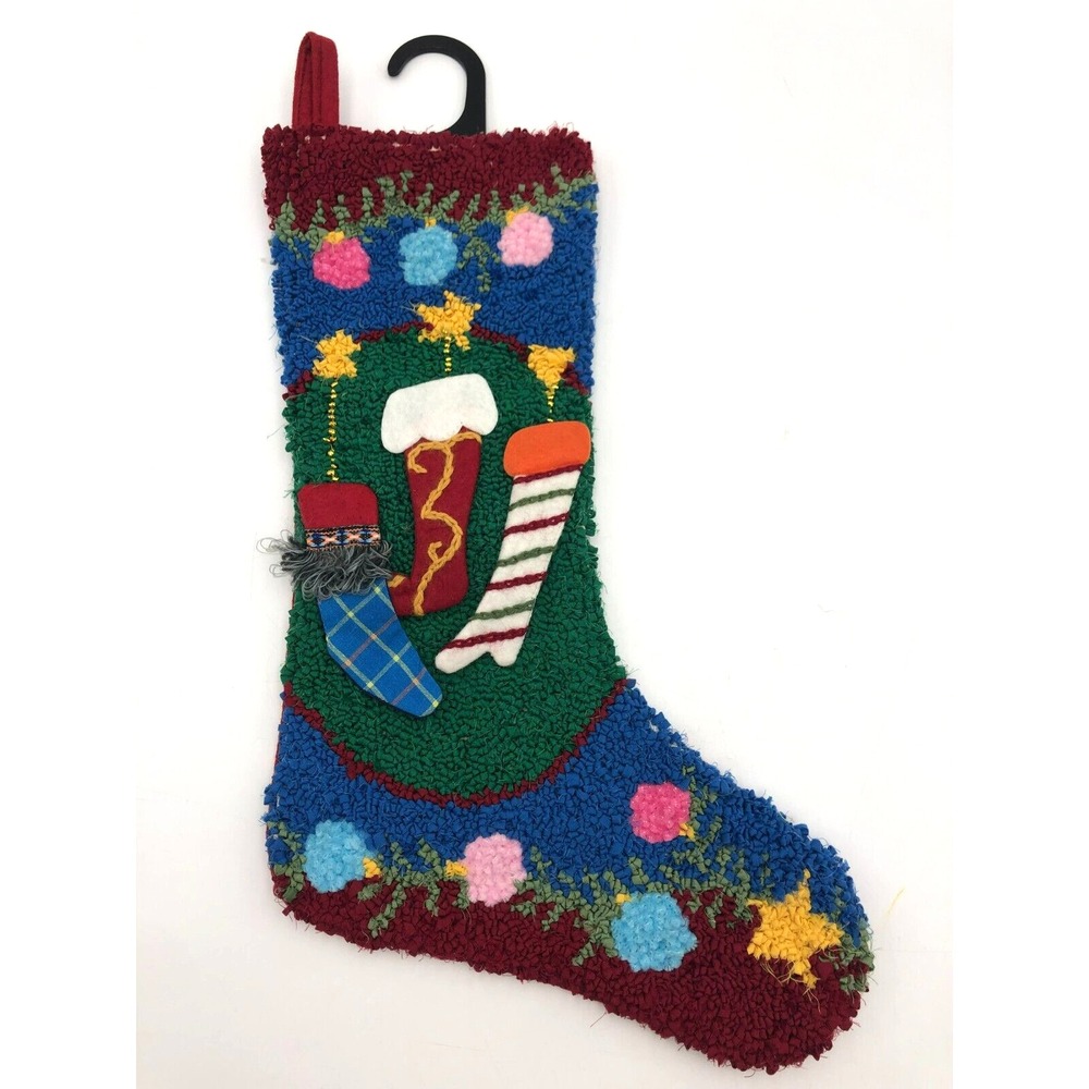 New CHRISTMAS STOCKING SCENE ON CHRISTMAS STOCKING Wool / Cotton Flowers Latch